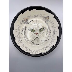 Vintage 2001 Nina Lyman Cats by Nina White Persian Cat Ceramic Bowl 8 inch